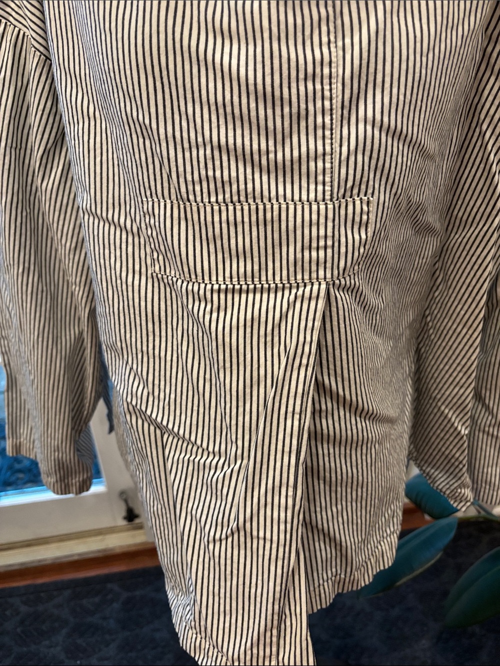 Striped Mock-Neck Women’s Blouse in Black and White - Picture 4 of 8